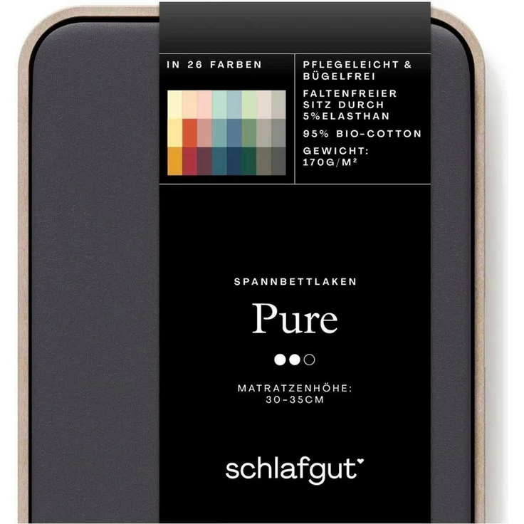 Schlafgut 'Pure' Spannbettlaken, Gummizug: rundum, für Matratzen bis 30cm Höhe, Bio-Baumwolle mit Elasthan, Grey Deep, L 140x200 cm - 160x220 cm – Bild 3