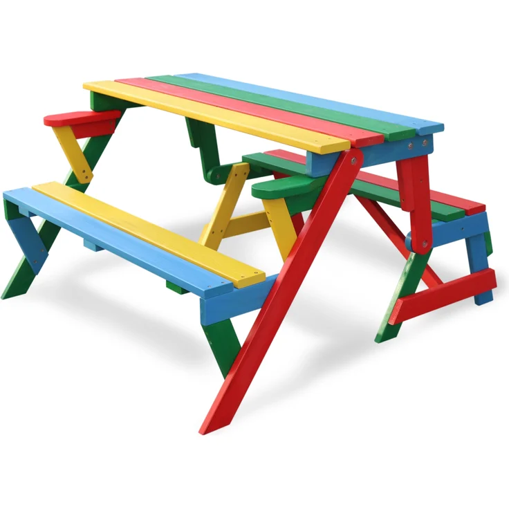 HABAU Kinderpicknickbank 2-in-1 aus Holz, klappbar, Rot / Grün / Blau / Gelb, 100 x 50 x 62 cm – Bild 1