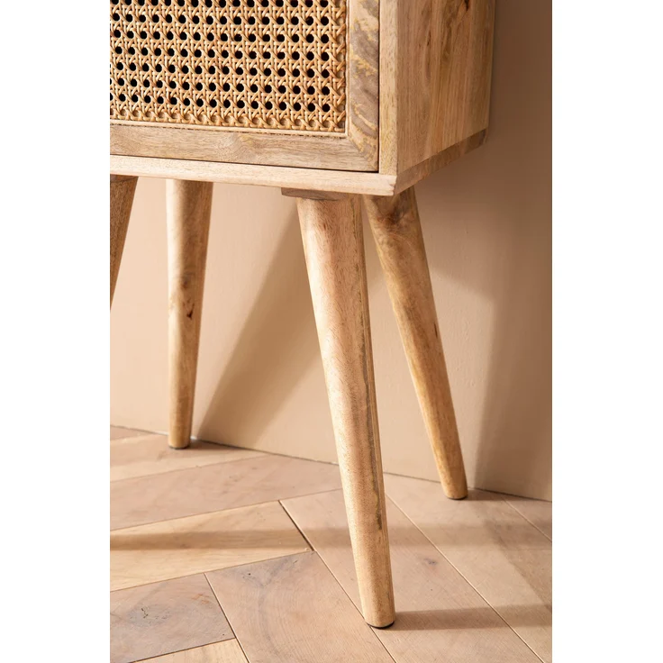 FINEBUY Nachttisch FB98155 (Massivholz / Rattan 40 x 60 x 30 cm Nachtschrank), Nachtkonsole mit Schublade, Nachtkästchen Modern – Bild 5