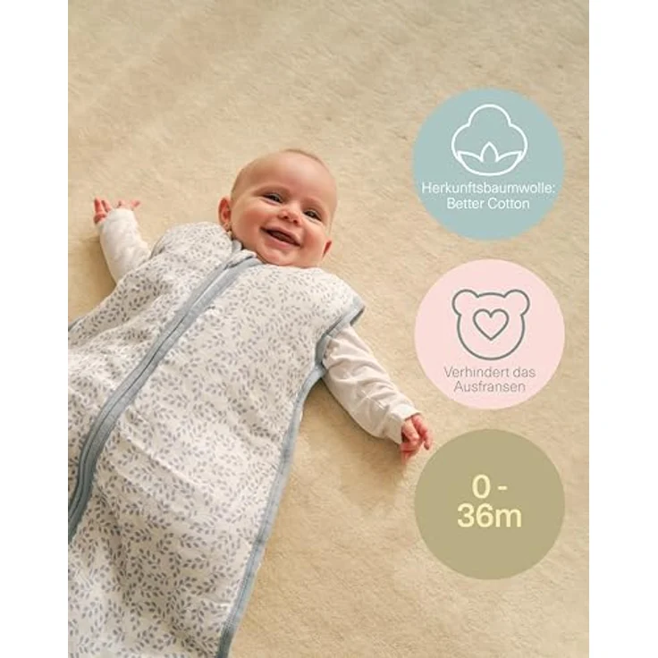 molis&co. Baby-Schlafsack. 2.5 TOG. Größe: 85 cm (6-18 Monate). Ideal für die Übergangszeit und den Winter. Superweich und warm. Zen Garden. Premium-Musselin mit Futter. – Bild 6