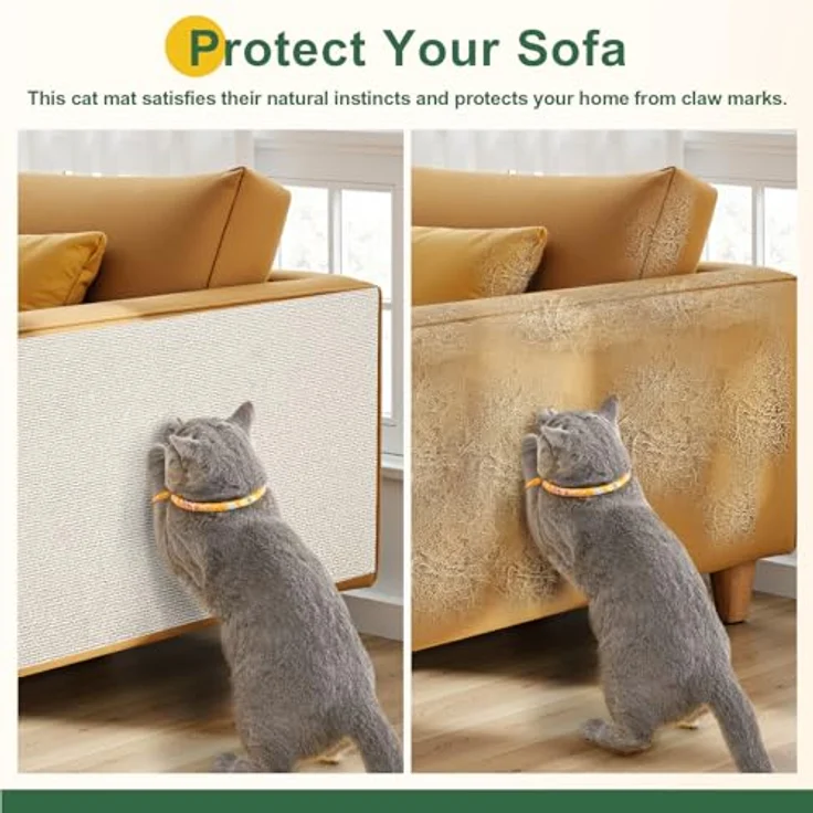 Gimars Selbstklebend Kratzmatte 200 × 40, mit Zusatz-Klebeband, DIY Kratzschutz Sofa Katze, Kratzbrett Katze, Katzen Kratzmatte, Kratzmatte für Wand & Möbel, Beige – Bild 5