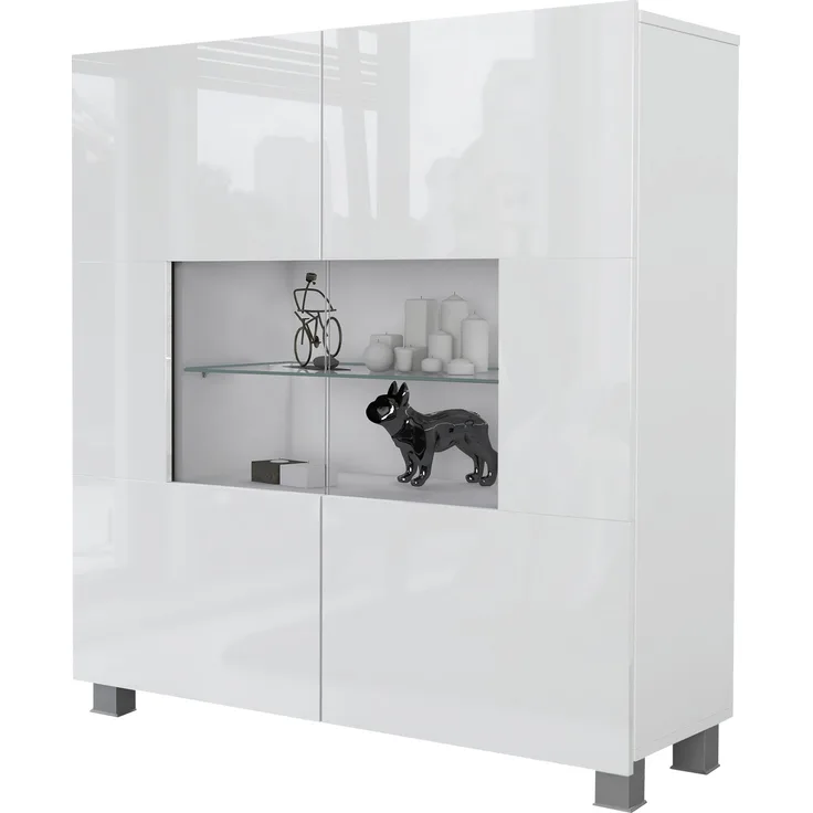 Mirjan24 Kommode Calabrini C1 , Weiß / Weiß Hochglanz