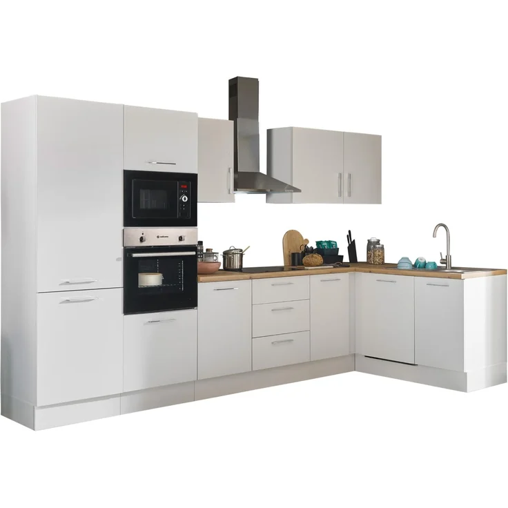 Turin LBM Eckküche 340 x 211 x 60 cm, weiß - Ohne Küchengeräte - Moderne, geräumige Küche in Artisan-Eiche Optik mit viel Stauraum – Bild 1