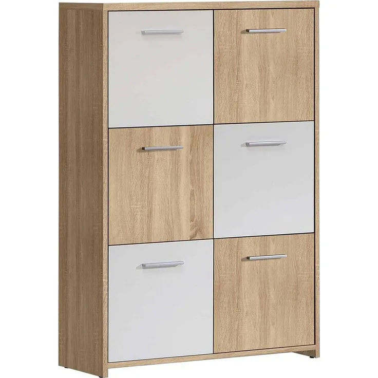 FORTE Quadro Highboard, Holzwerkstoff, Beige/Weiß, 77,2 x 112,7 x 29,6 cm