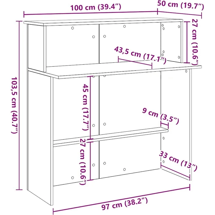 vidaXL Empfangstheke Grau Sonoma 100x50x103,5 cm Holzwerkstoff 859029 – Bild 9