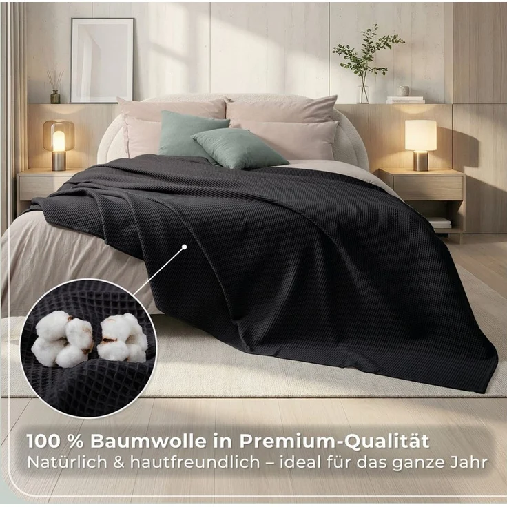 Laynenburg Tagesdecke Waffelpique aus 100% Baumwolle – Baumwolldecke, Kuscheldecke, Wohndecke als Sommerdecke, Bett-Überwurf, Couch-Überwurf, Sofa-Decke – Bild 3