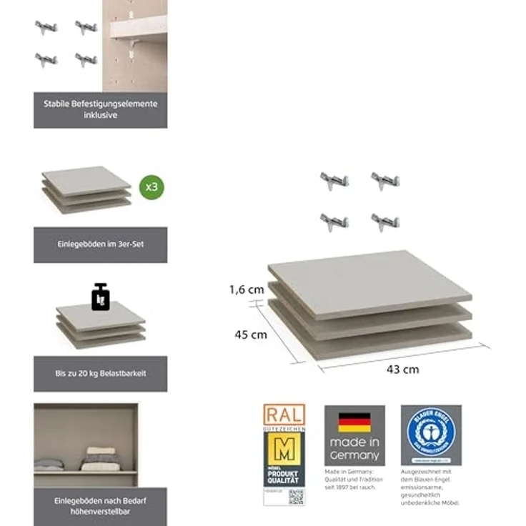 rauch Zubehör, Einlegeböden 3er-Set, für Drehtürenschränke von rauch mit einer Elementbreite von 45 cm und einer Schranktiefe von 54 cm – Bild 2