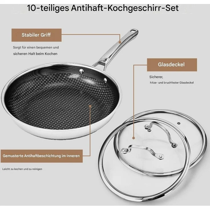 LALAHO Topf-Set 7-Teiliges Edelstahl-Kochgeschirr-Set, (Edelstahl-Kochgeschirr-Set), Es ist aus Edelstahl gefertigt und spülmaschinenfest. – Bild 4