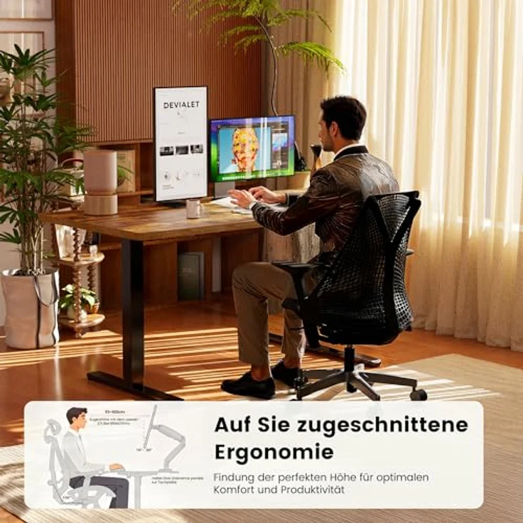 ErGear Elektrisch Höhenverstellbarer Schreibtisch 160 x 80 cm, Schreibtisch Höhenverstellbar mit 4-Gedächtnis-Smart-Pult für Home-Office mit Verbindungsplatte – Bild 7