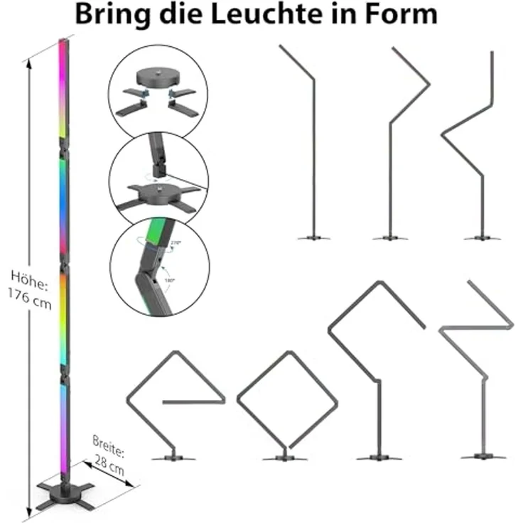Northpoint LED Stehlampe RGB Faltbar Digitale LEDs 178cm hoch Wandleuchte Musik Timer – Bild 3