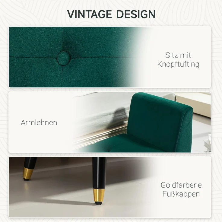 HOMCOM Sitzbank mit Stauraum Armlehnen, Samtartiges Polyester (Truhenbank, 1-St, Polsterbank), Gummiholz Grün 107 x 42 x 65 cm – Bild 6