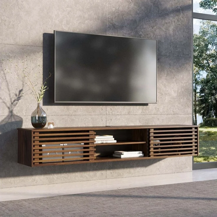 IDIMEX Lowboard RIAN, TV Lowboard hängend aus Massivholz mit Lamellentüren Kastanie Finish – Bild 1