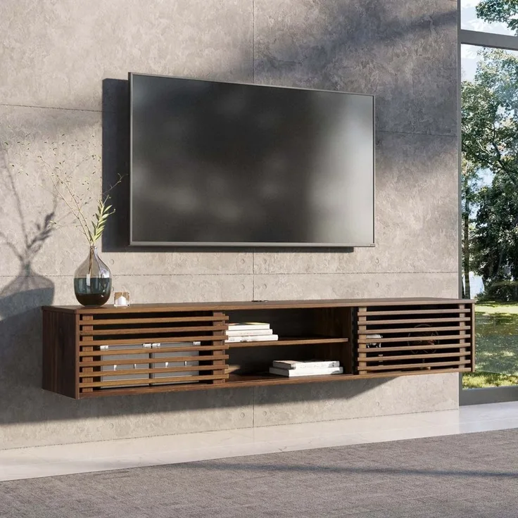 IDIMEX Lowboard RIAN, TV Lowboard hängend aus Massivholz mit Lamellentüren Kastanie Finish