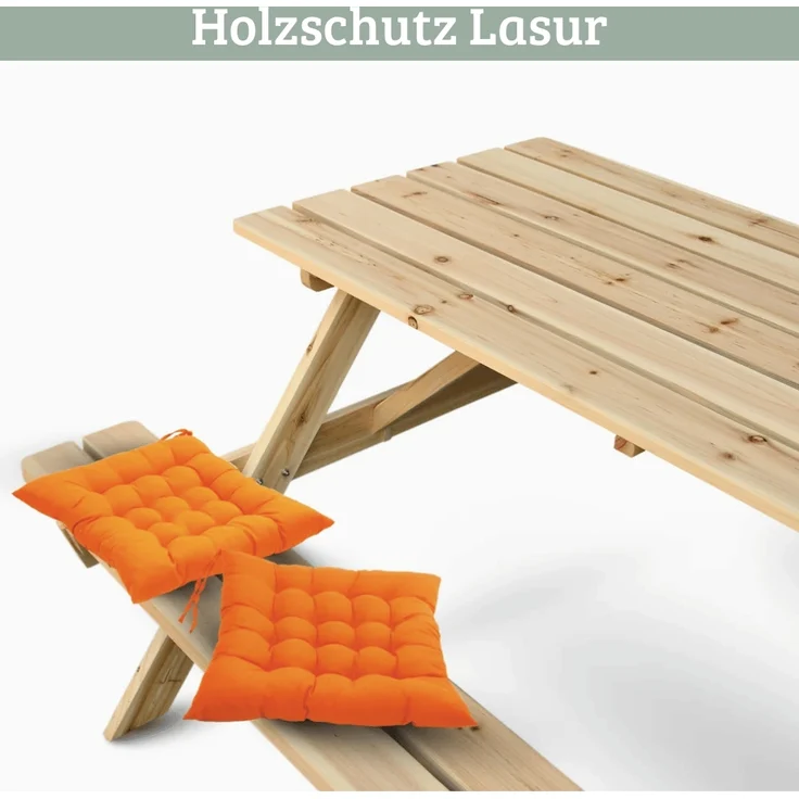 Outdoor Picknicktisch KLEIS - 140cm, Massives Tannenholz, Faltbare Sitze | Picknickbank Sitzgruppe Aussen Bank Sitzbank Gartenbank – Bild 6