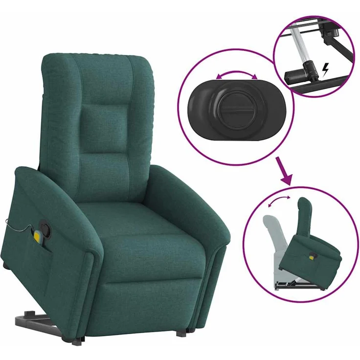 vidaXL Massagesessel mit Aufstehhilfe Dunkelgrün Stoff 3303270 – Bild 8