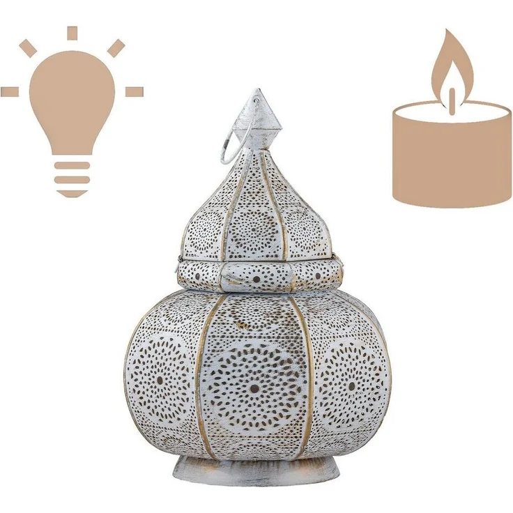 Marrakesch Orient & Mediterran Interior Nachttischlampe Orientalische Laterne Leuchte Tischlampe Lamisa Weiss, Handarbeit – Bild 2