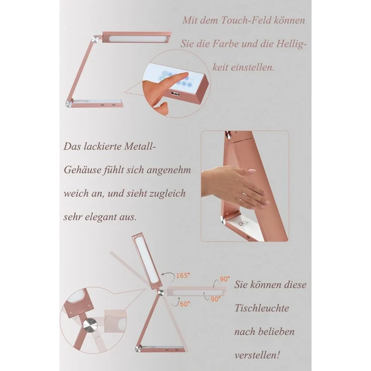 Eurotondisplay LED Tischleuchte LED Tischleuchte, 6W. Sparsam, dimmbar & Farbton einstellbar!, LED fest integriert, Tageslichtweiß, touch – Bild 2