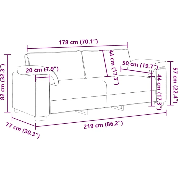 vidaXL 3-Sitzer-Sofa Schwarz 220x77x82 cm Samt 4105282 – Bild 8