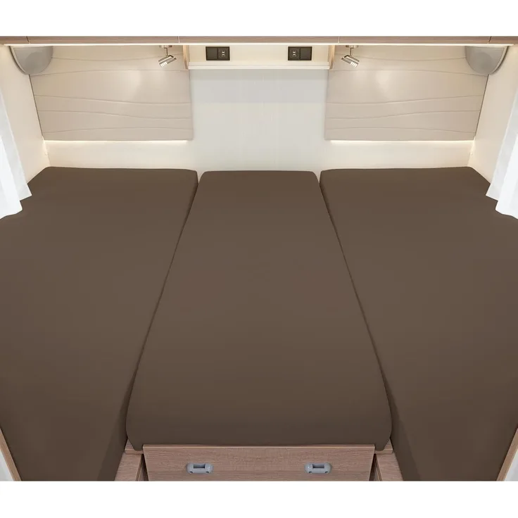BettwarenShop Wohnmobil Wohnwagen Heckbett Spannbetttuch-Set 3-teilig|2 Längsbetten + Mittelteil| braunBettwarenShop Wohnmobil Wohnwagen Heckbett Spannbetttuch-Set 3-teilig