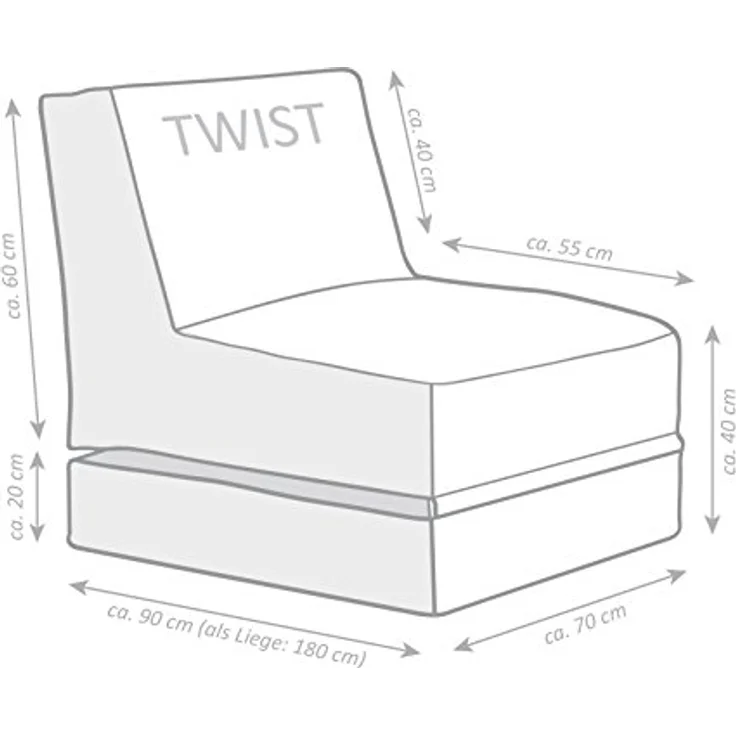 Sitting Point Sessel Twist Scuba, Outdoor-Sitzsack mit 300 l Füllvolumen, Blau, Pflegeleichter Bezug aus 100% Polyester, EPS-Perlenfüllung – Bild 2