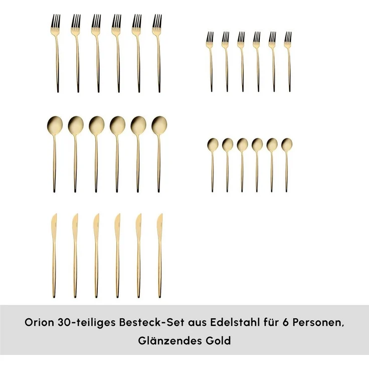 Karaca Besteck-Set Karaca Orion Shiny Gold 30Teiliges Besteckset Besteck Set für 6person – Bild 2