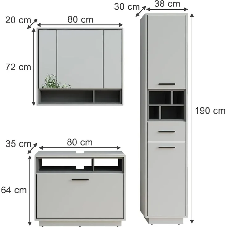 Badmöbel-Set Beatrice Grau/Anthrazit 3-teilig Vicco – Bild 2