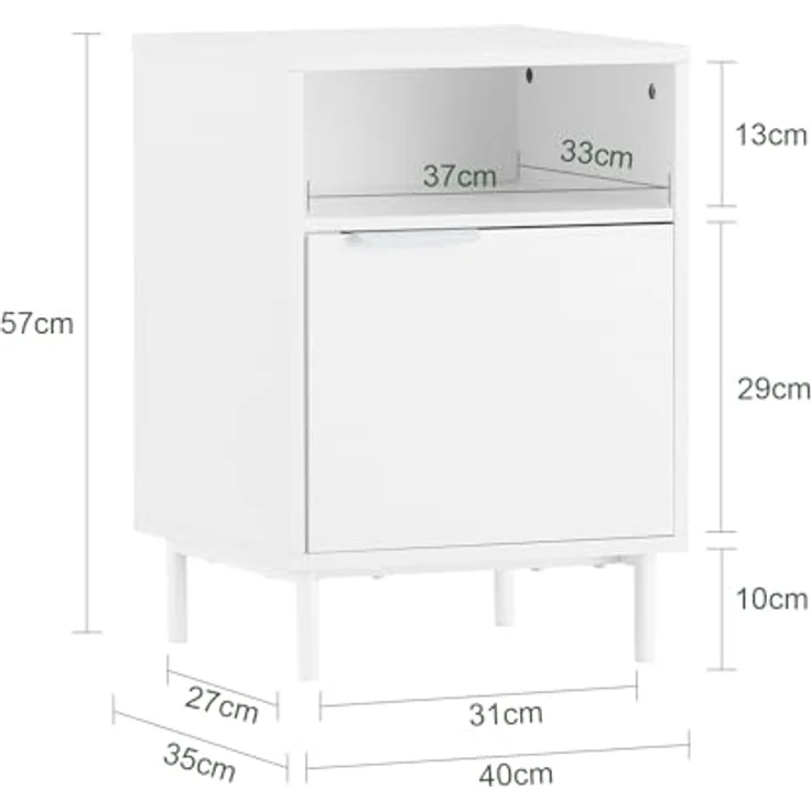 SoBuy Nachttisch FBT124-W, Beistelltisch mit 1 Tür, Weiß, modernes Design, Belastbarkeit bis 30kg, Maße 40x57x35cm – Bild 3