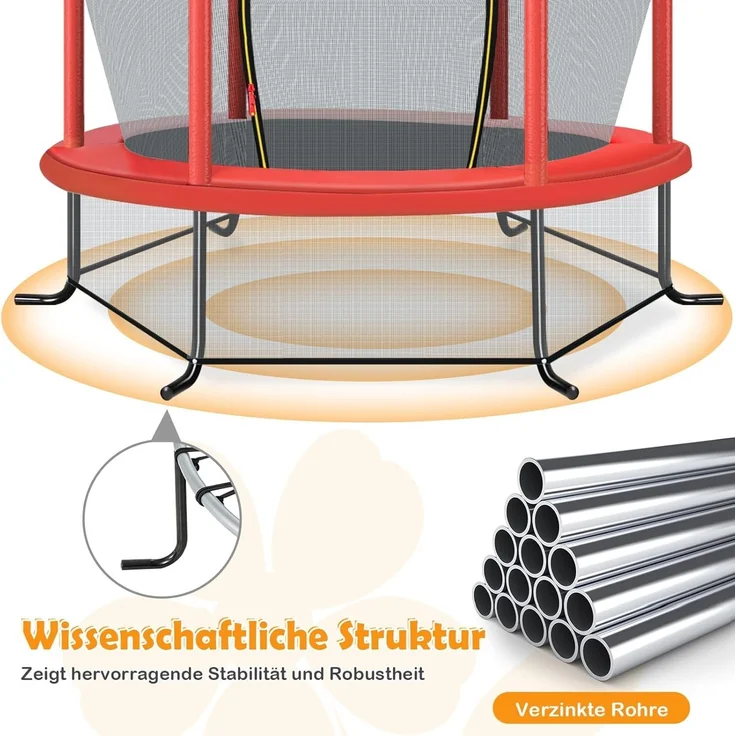 COSTWAY Gartentrampolin mit Sicherheitsnetz, Trampolin bis 45kg belastbar, Indoor-/Outdoortrampolin für Kinder ab 3 Jahre, Ø140cm – Bild 4