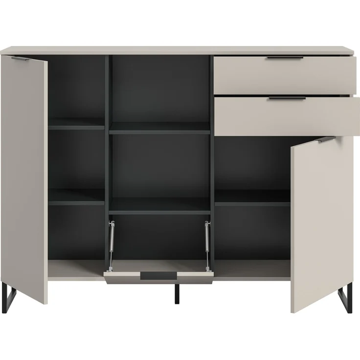 Highboard B/H/T: 112x150x37 cm in Kaschmir Nachbildung und schwarz – Bild 3
