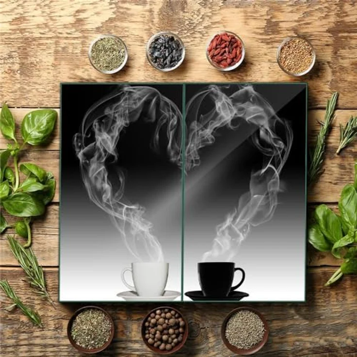 Decorwelt Herd-Abdeckplatte Kaffee, (2 tlg, 1/2 Teilig), Für alle Herdarten excl. Gasherde – Bild 4