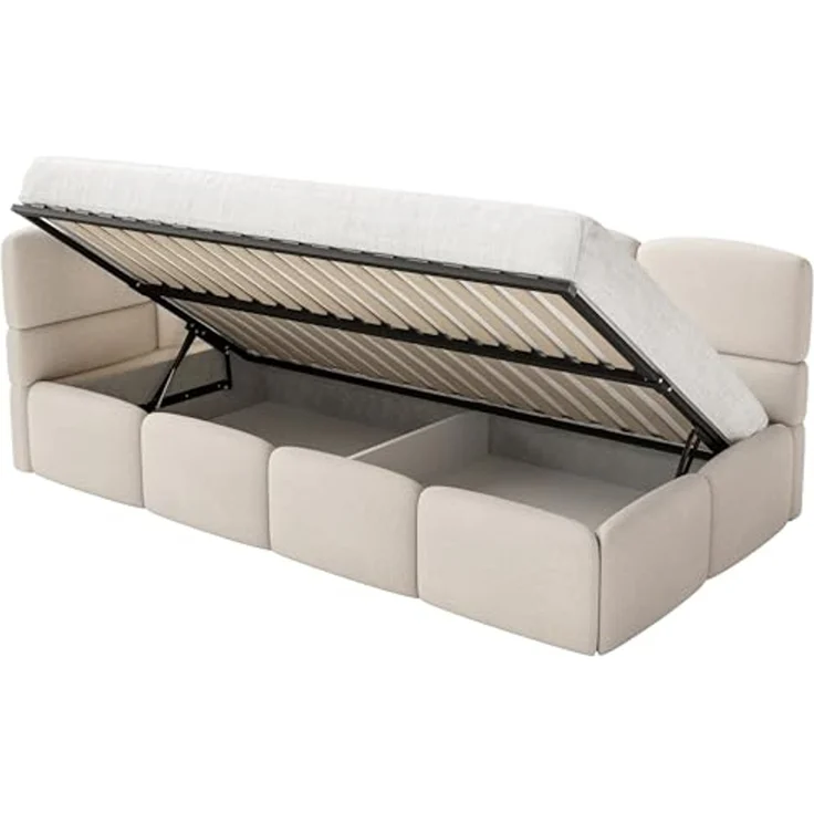 Selsey 'Cloudy' Kinderbett 120 cm, Bettkasten, 2x Rausfallschutz, Chenille, links, Creme – Bild 5