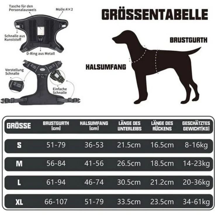 Blusmart Hunde-Geschirr Taktisches Hundegeschirr, Nylon, Verstellbares Hundegeschirr – Bild 2