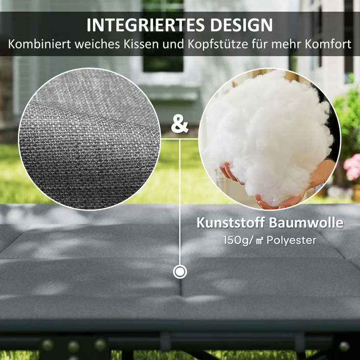 Outsunny Campingbett, Metall, Polyester, Grau, 187L x 67B x 37H cm – Bild 5