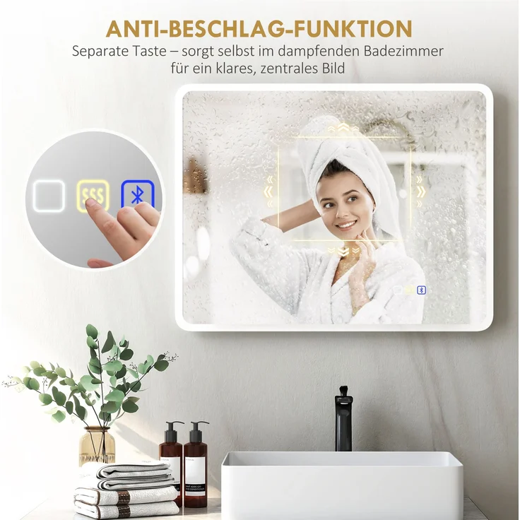 LED-Badezimmerspiegel, Bluetooth-Funktion, anpassbares Licht, Antibeschlag-Funktion--Silber--70x3.5x90cm--YOUDENOVA – Bild 9