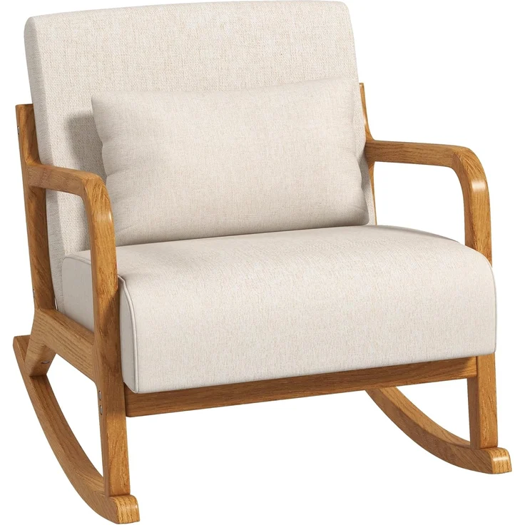 HOMCOM Schaukelstuhl Schwingsessel Relaxsessel mit weicher Polsterung (Schaukelsessel, 1 St), für Schlafzimmer, Wohnzimmer, Creme – Bild 1