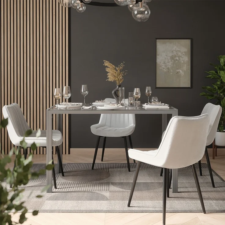 Esstisch Set Grand Grau 120 x 70 cm mit 4 Stühlen (Beige) Vicco – Bild 6