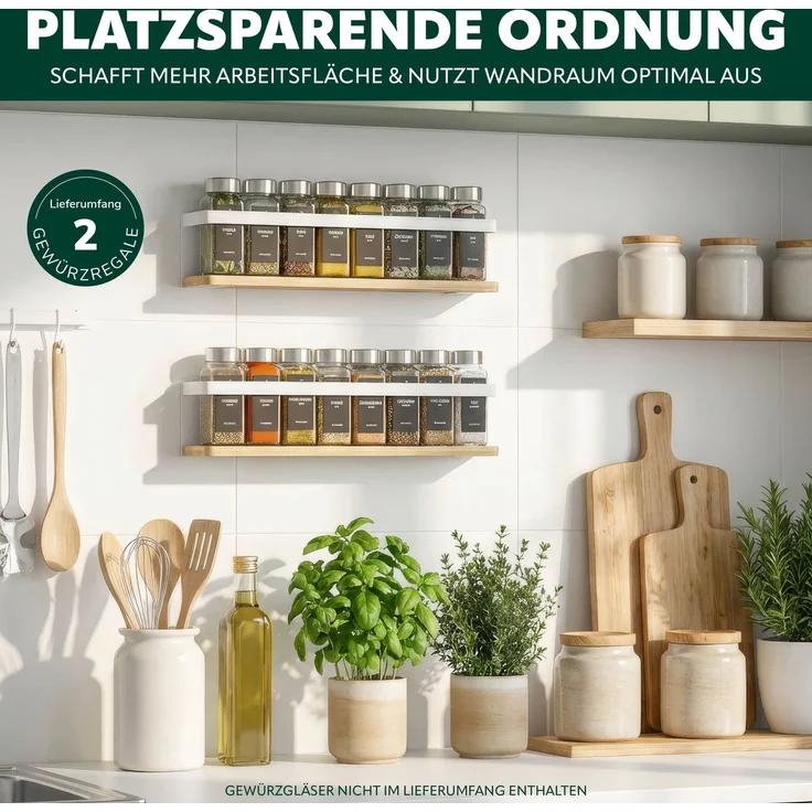 eluno Gewürzregal Gewürzregale 2er Set mit Bambusboden, 2-tlg. – Bild 2
