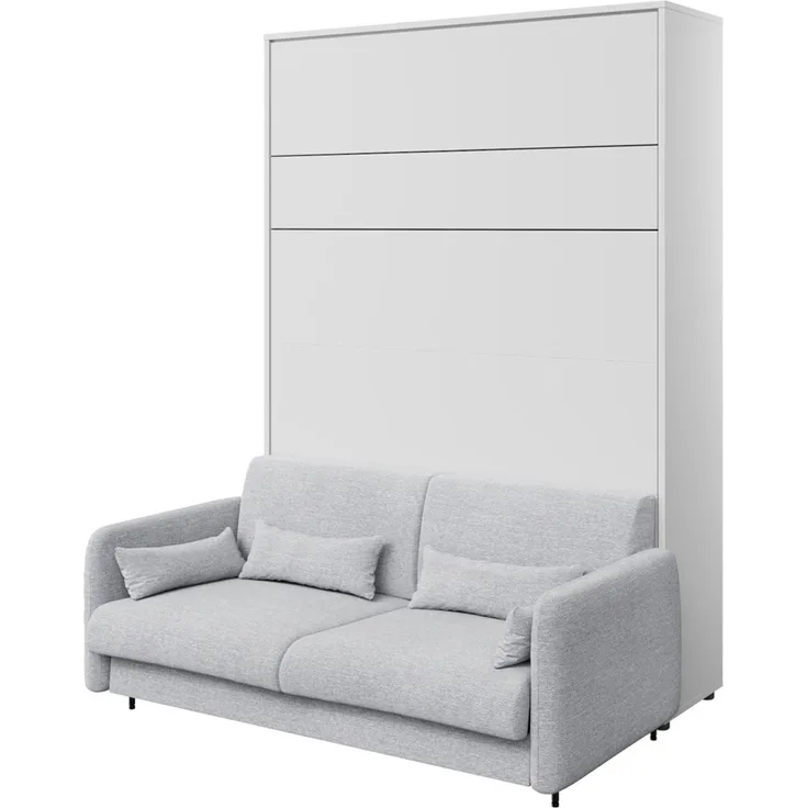 MEBLINI Schrankbett BC-12 - 160x200cm Vertikal - Weiß Matt/Grau mit Matratze - mit Sofa - Wandbett mit Lattenrost - Klappbett mit Schrank - Wandklappbett - Murphy Bed