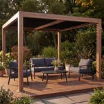 Pergola HWC-L46, Gartenpavillon Lamellen-Pavillon, 10cm-Aluminium-Gestell, Regenrinne sturmfest, 3x4m ~ Holzoptik