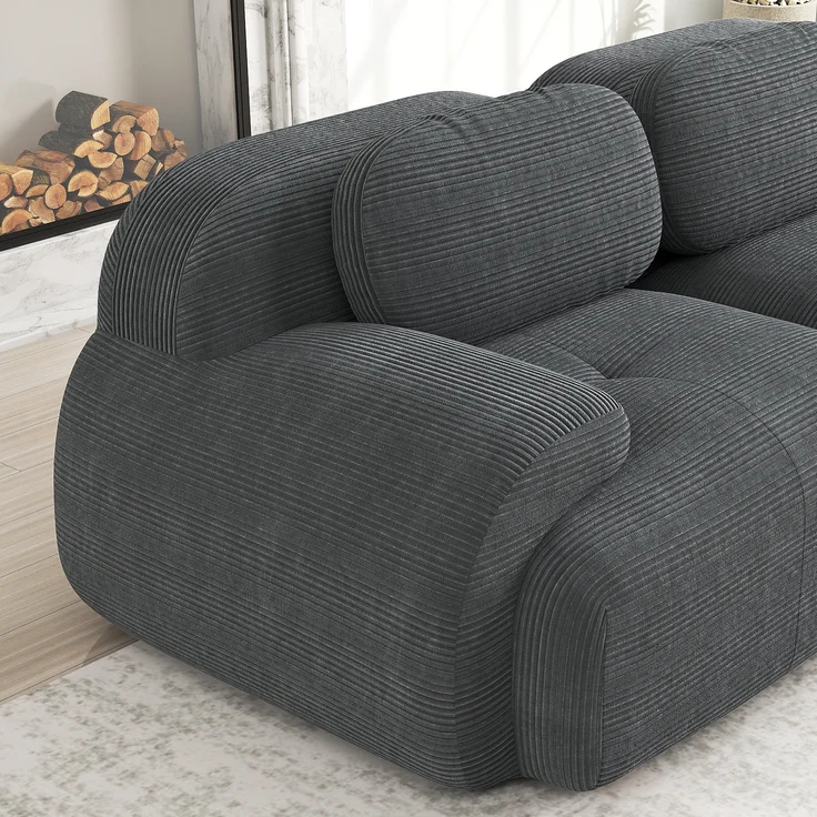 Ecksofa aus weichem Cordstoff,modular kombinierbar mit gebogenen Armlehnen ohne Montage hochelastische Schaumstoffpolsterung für Wohnzimmer Ruhezonen und Schlafzimmer,Cordstoff,Grey, – Bild 9