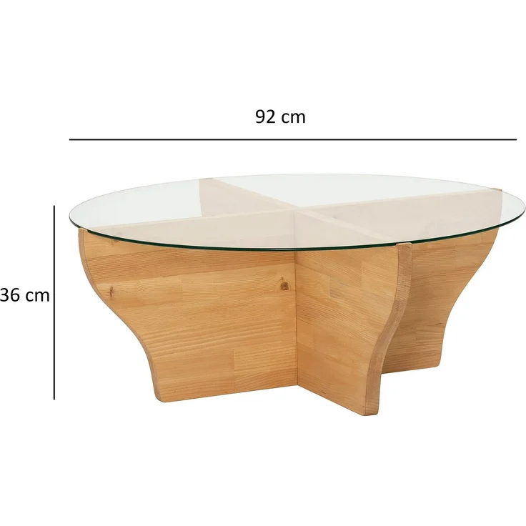 Modern Coffee Table, 92 cm Teak Color, 100% Tempered Glass & Pine Solid Wood Frame, 36 cm Height | Stylish & Functional for Living Spaces – Bild 6