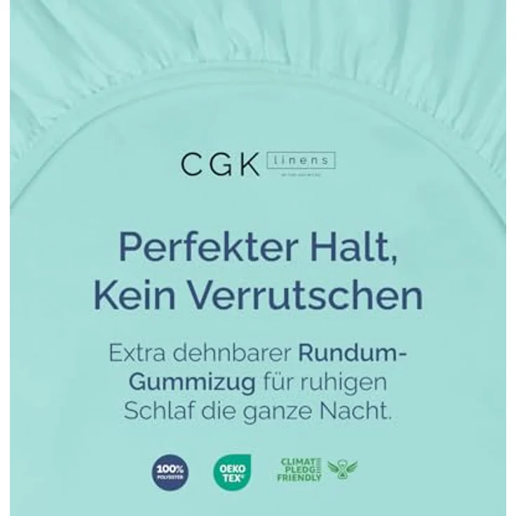CGK Unlimited Spannbettlaken 120x190 - Mikrofaser Spannbetttuch 40cm (16"), Spa-Blau, OEKO-TEX 100 zertifiziert, pflegeleicht, knitterfrei – Bild 2