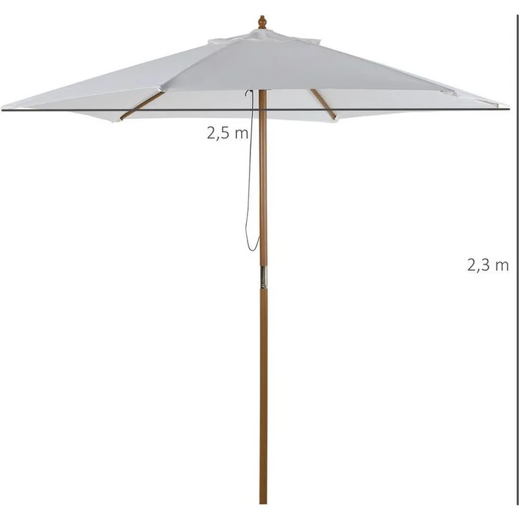Outsunny Sonnenschirm mit Seilzugmechanismus, LxB: 250x250 cm, Balkonschirm, Strandschirm aus Bambus, Sonnenschutz für Balkon Terrasse Garten, Weiß – Bild 2