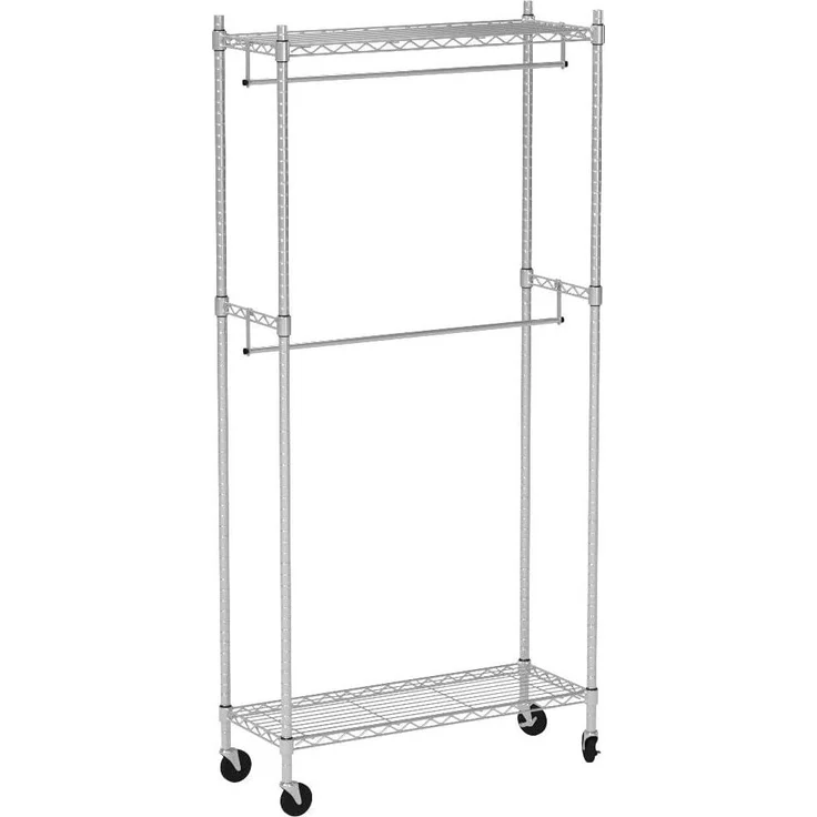 Amazon Basics Doppel-Kleiderstange Offen mit Rädern und Höhenverstellbaren Regalen - Maximalgewicht 181 kg, Chromfarben, 91 cm L x 35,5 cm W x 183 cm H – Bild 2