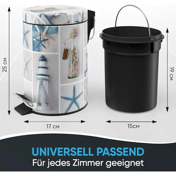 Sanilo Kosmetikeimer Meeresbrise, 3 Liter, Bad Mülleimer mit Absenkautomatik und herausnehmbaren Innenbehälter – Bild 3