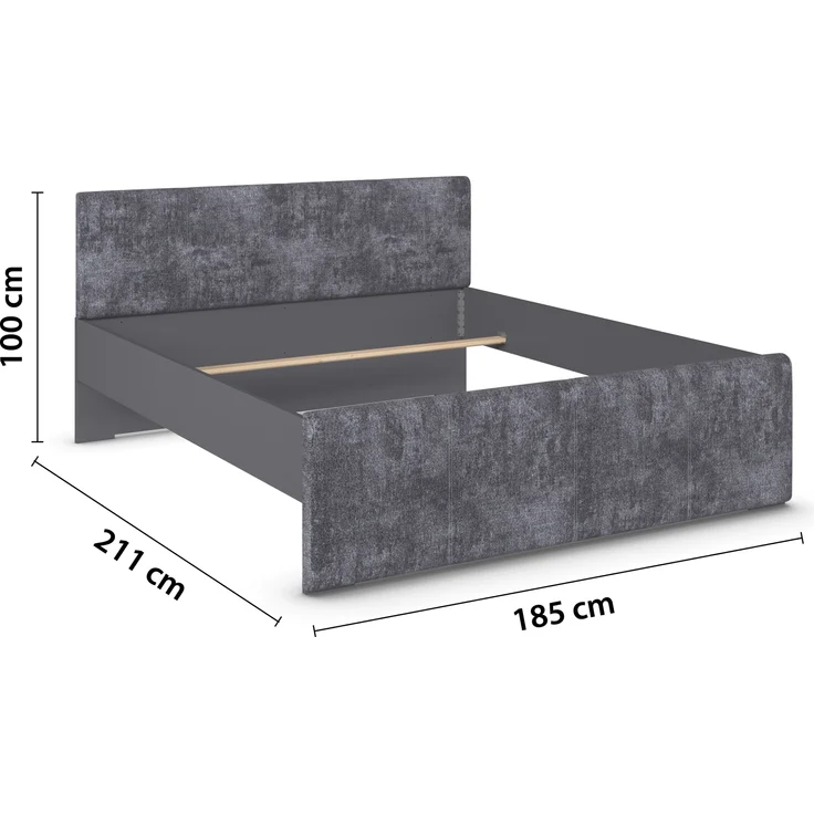 rauch Bett Holga, Polsterbett, mit Polster-Kopfteil, Farbe Webstoff Charocal/Grau metallic, Schwarz, Liegefläche 180x200cm – Bild 4