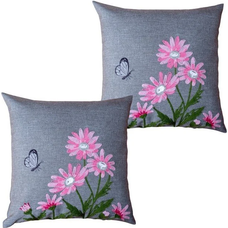 matches21 HOME & HOBBY Kissenbezüge Kissenbezüge DAVINA 40x40 cm Blumen-Stick Frühling für dein Zuhause, (2 Stück), Kissenhüllen für Sofakissen Dekokissen Zierkissen – Bild 3