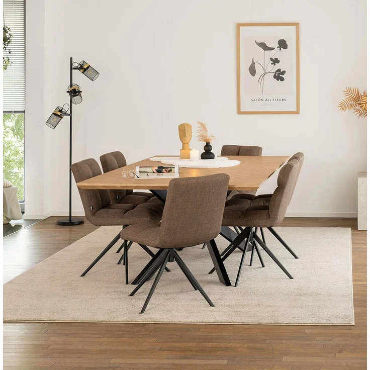 HOME DELUXE Essgruppe Eckig AVENCIA inkl. Sternfuß - 200 x 120 cm Fishbone Oak 6 Stühle Grau – Bild 1