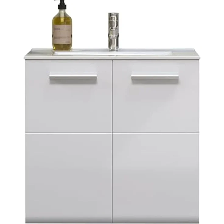 trendteam smart living - Riva - Waschbeckenunterschrank hängend - Weiß/Rauchsilber - Waschtisch mit 2 Türen und 1 Einlegeboden - (BxHxT) 60 x 57 x 46 cm - Hochglanz-Front – Bild 3