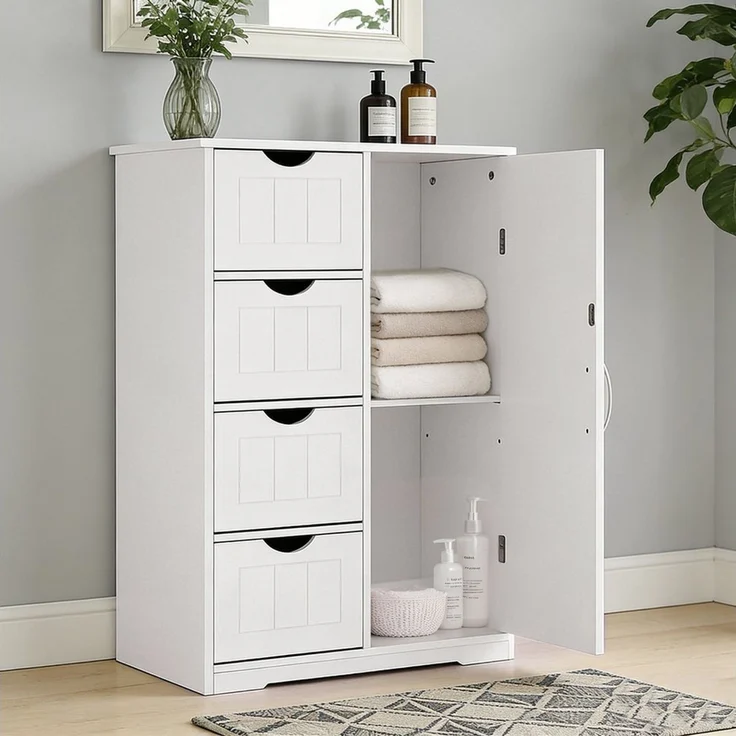 DUMOS Badkommode Badezimmerschrank Badschrank Beistellschrank, mit 4 Schubladen, Schranktür, verstellbare Ablage – Bild 5